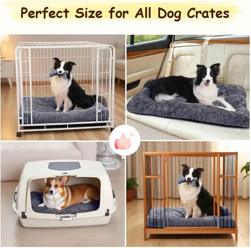 Miniatura 6 de Cama para perros para jaula con juguete de hueso, cama esponjosa para mascotas, almohadilla ultrasuave con parte inferior antideslizante, lavable a