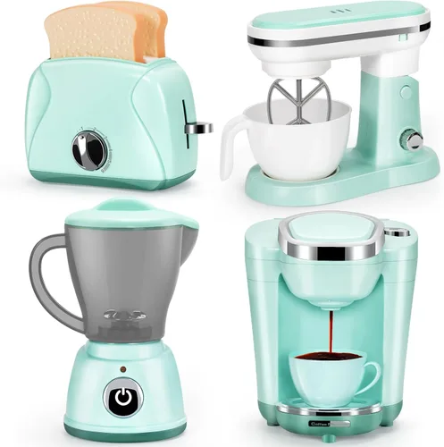 Juego de juguetes de electrodomésticos de cocina con cafetera, mezcladora, tostadora, licuadora, juego de cocina para niños, accesorios de cocina