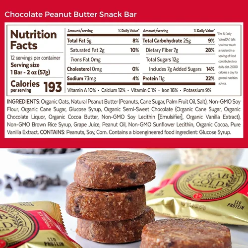 Miniatura 2 de Grab The Gold Barras de proteína de mantequilla de maní y chocolate 0.43 oz de proteína a base de plantas, avena orgánica, sin gluten, veganas
