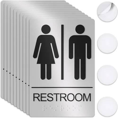 Miniatura 26 de ASSURED SIGNS - Letrero de baño para negocios, 9 x 6 pulgadas, 1 paquete Cumple con la ADA, texto elevado con braille, letrero de baño premium