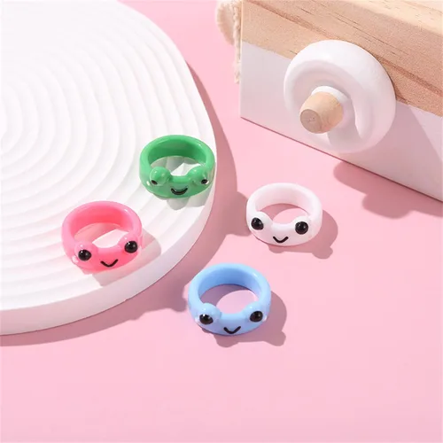 Miniatura 5 de Lindo Y2k - Juego de anillos indie de arcilla de acrílico para mujeres, adolescentes, niñas, niños, coloridos, divertidos, nudillos, de plástico