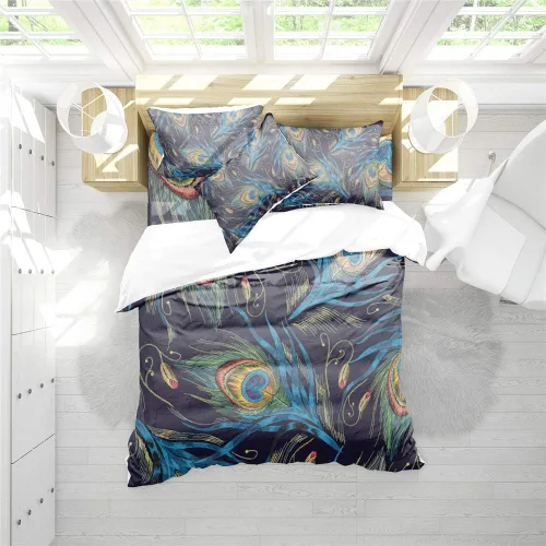 Miniatura 2 de REALIN Juego de funda de edredón de pavo real, ropa de cama colorida Phnom Penh, juego de ropa de cama azul real noble de 2/3/4 piezas, fundas