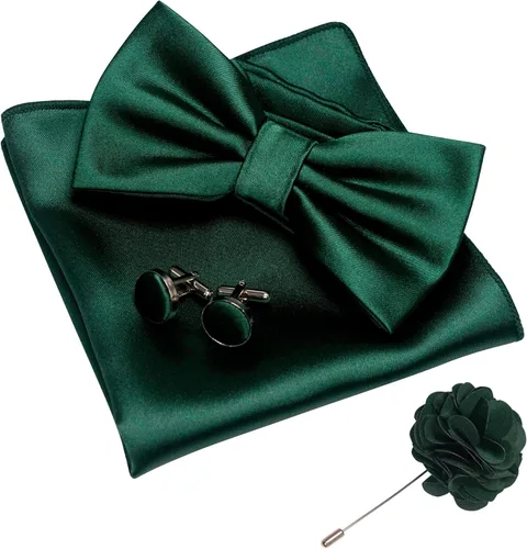 Juego de gemelos cuadrados de bolsillo y pajarita preatada para hombre de color sólido con caja de regalo