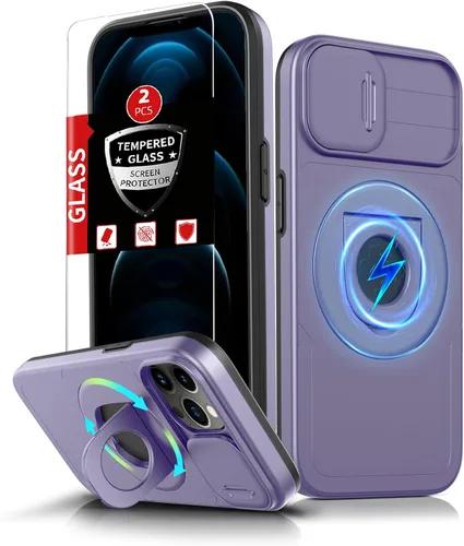 Miniatura 25 de Funda magnética para iPhone 11 Pro compatible con carga inalámbrica MagSafe, con 2 protectores de pantalla, anillo kickstand de 360° integrado +