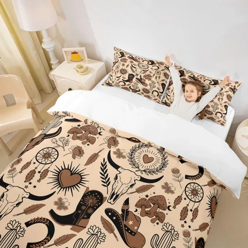 Miniatura 4 de Manfei Juego de funda de edredón de vaquero, tamaño individual, juego de ropa de cama del oeste americano de 2 piezas para niños y adolescentes