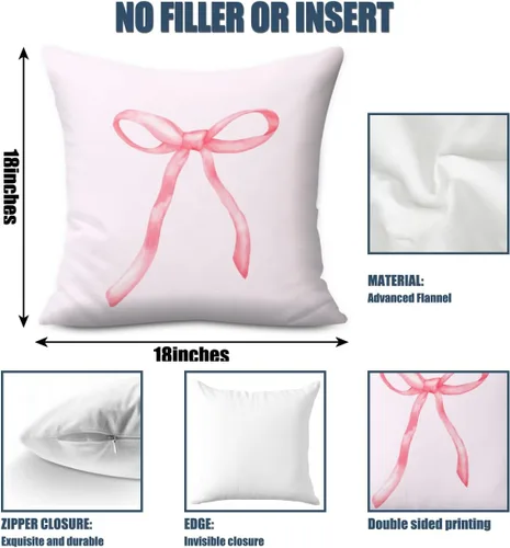 Miniatura 6 de 2 piezas de fundas de almohada de 18 x 18 pulgadas, fundas de almohada de estilo coqueto, fundas de almohada decorativas con arco rosa, fundas