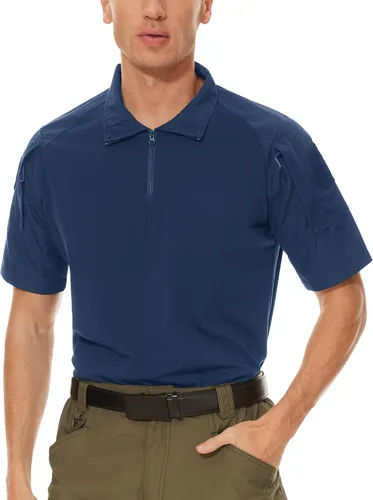 Miniatura 18 de MAGCOMSEN Camisas militares tácticas para hombre con cremallera de 1/4, manga corta, ajustada, camisa de camuflaje