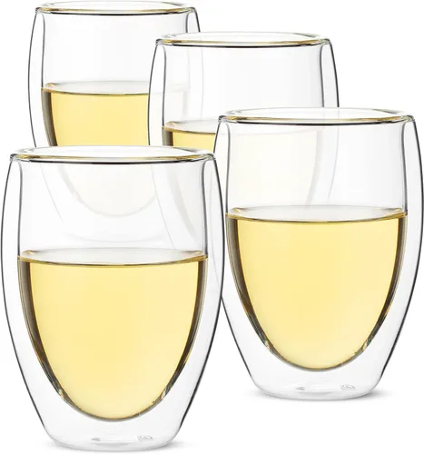 BTaT - Copas de vino sin tallo de doble pared, 12 onzas, juego de 4, vaso de vino estándar con borde liso para bebidas frías y calientes, regalos