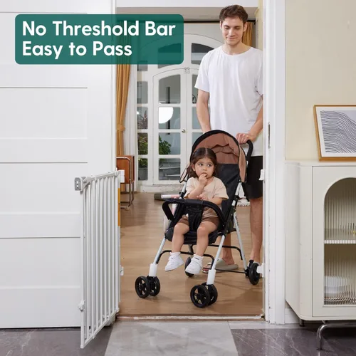 Miniatura 2 de Babelio Puerta de bebé para escaleras, cocina y puertas, 26-43 pulgadas de ancho 28 pulgadas de alto, sin barra inferior, fácil instalación, Blanco