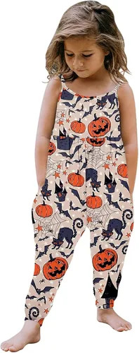 Mameluco de verano para niñas pequeñas, con tirantes florales, pantalones de harén sueltos, pantalones de harén con bolsillos, marrón (Brown A), 3-4T