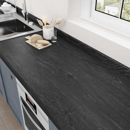 Papel adhesivo de madera gris para encimeras, papel tapiz de madera gris mate y negro, papel tapiz de 15.7 pulgadas x 78.8 pulgadas, papel de