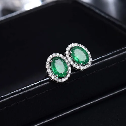 Miniatura 6 de Lanmi - Pendientes de oro blanco de 14 quilates con diamantes naturales de esmeralda para mujer