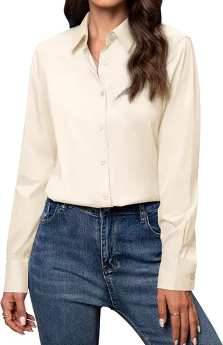 Miniatura 33 de Gleeivy Camisas con botones para mujer de ajuste clásico, camisa de vestir, camisa de trabajo, de negocios, casual, de manga larga, blusa, tops A