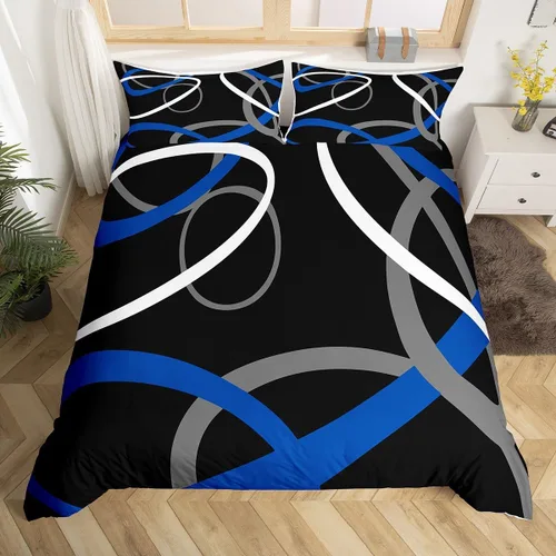 Miniatura 19 de Feelyou Juego de funda de edredón geométrica de color rojo, negro y gris, juego de ropa de cama retro con remolinos circulares a rayas circulares