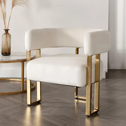 Silla de acento barril para sala de estar con patas de metal dorado, silla lateral de terciopelo suave tapizada para dormitorio, sillón de lectura