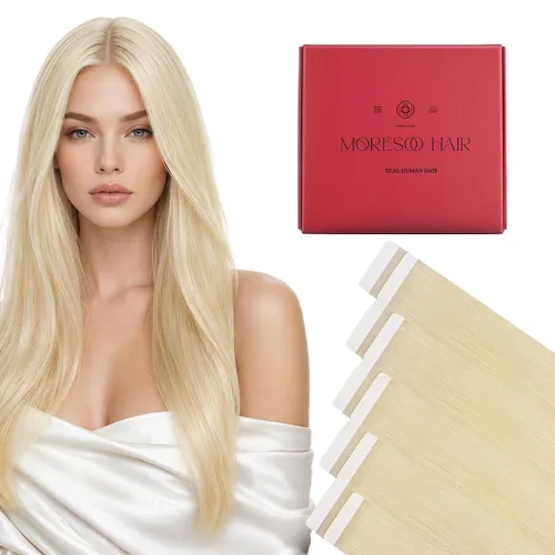 Miniatura 57 de Moresoo Extensiones de cabello humano con cinta adhesiva #1, color negro azabache, extensiones de cabello humano con cinta invisible, extensiones