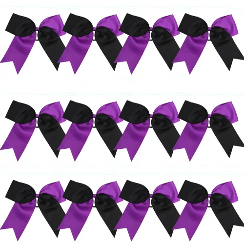 Miniatura 7 de Lazos de animadora jumbo de 8 pulgadas con diamantes de imitación brillantes para cola de caballo, lazos de porrista, 6 unidades, color negro
