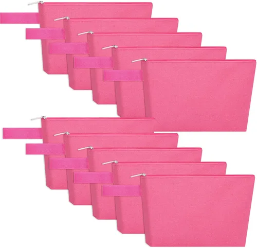 Miniatura 49 de 10 bolsas de maquillaje de lona de algodón con parte inferior y correa, bolsa de cosméticos multiusos con cremallera, bolsa de aseo de viaje, bolsa