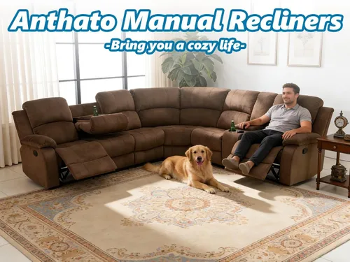 Miniatura 5 de Juego de sofá seccional reclinable manual, juegos de muebles de sala de estar, sofá seccional en forma de L y 2 sillas, cómodo sofá reclinable