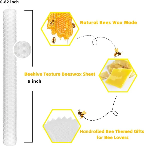 Miniatura 2 de Lacaser - Juego de 6 velas cónicas de cera de abeja blanca, velas largas de 9 pulgadas para candelabros en color blanco, sin aroma y sin humo