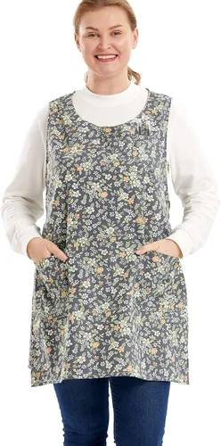 Miniatura 9 de Delantales de talla grande para mujer con bolsillos, delantales de algodón y lino, delantales para hornear, cocina, cocina