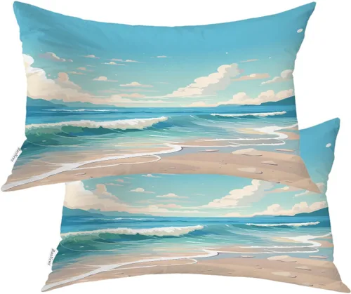 Miniatura 78 de Fundas de almohada con diseño de pinos y pájaros, bayas rojas, hojas de acebo, fondo beige, funda de cojín de mezcla digital, funda de almohada