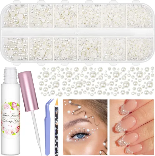 3600 piezas de gemas faciales con pegamento de maquillaje SFX adhesivo Spirit para disfraz, medias perlas de shynek para el cabello, cuentas de