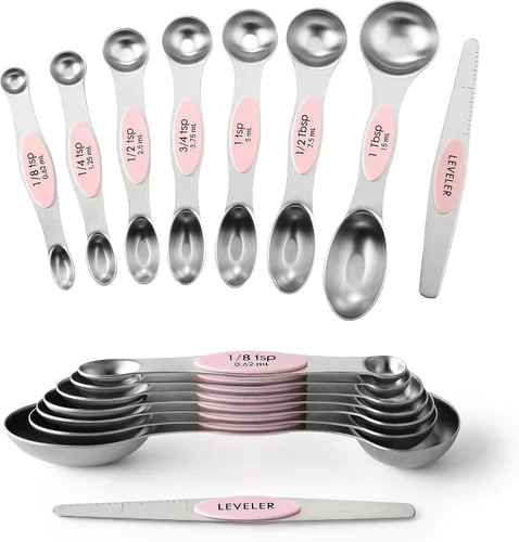 Miniatura 36 de Spring Chef Juego de 8 cucharas magnéticas de medición de acero inoxidable con nivelador, juego de cucharaditas y cucharas de mesa de doble cara