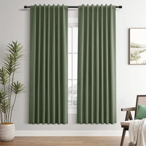 Miniatura 49 de Guken Cortinas opacas de lino, 2 paneles rústicos, elegantes, 100% opacas, con aislamiento térmico, banda de ganchos y trabilla trasera, 52 x 84