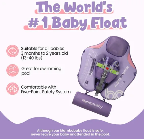 Miniatura 2 de Mambobaby Flotador no inflable para bebé con toldo, sistema de seguridad de cinco puntos, toldo 3D (desmontable) UPF 50+, flotadores de piscina