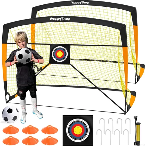 Miniatura 11 de Happy Jump Portería de fútbol 7'x5', 6.6'x3.3', 5'x3.6', 4'x3', 3'x2.2' Red de fútbol para patio trasero de niños