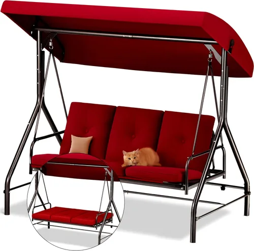 Columpio para porche, columpio de 3 asientos para patio al aire libre con toldo para adultos, cama deslizante convertible, cojines gruesos
