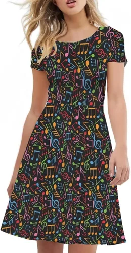 Miniatura 3 de POLERO Vestido acampanado de manga corta con cuello redondo y elegante para mujer