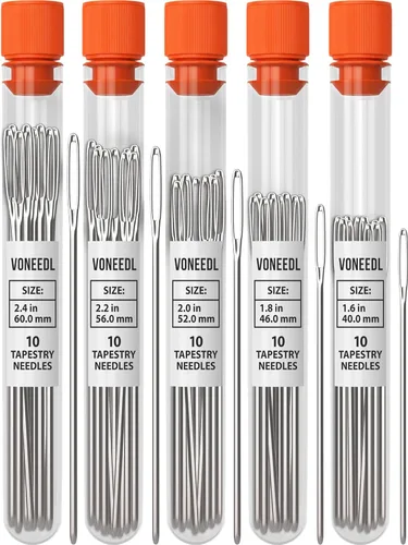 VONEEDL Agujas de tapiz romas grandes (paquete de 50) – 5 tamaños con 5 tubos de almacenamiento – perfectas para adornar, bordar, punto de cruz,