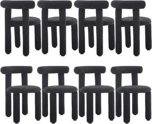 Miniatura 10 de DUOMAY Juego de 4 Sillas de Comedor Modernas Negras de Bouclé, Sillas de Cocina Tapizadas Sherpa Sin Brazos con Respaldo de Barril, Sillas