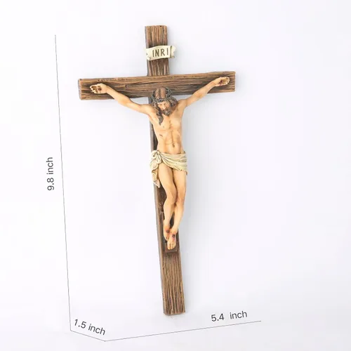 Miniatura 6 de Crucifijo Católico de Pared BC, Decoración Inspiracional del Hogar de Jesucristo, Regalo Religioso Devoto, 10"H, Escultura Renacentista Hecha a Mano