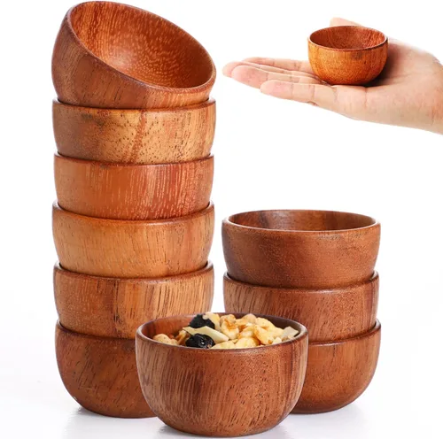 Miniatura 12 de Skylety 10 piezas de tazones de madera de acacia pequeños tazones de calabaza redondos de madera tallados a mano para servir palomitas de maíz