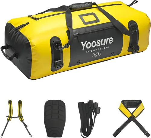 Miniatura 8 de Bolsa de lona impermeable de 80 Lt, mochila seca para motocicleta, bolsas impermeables con cremallera y almohadilla espaciadora para kayak, rafting
