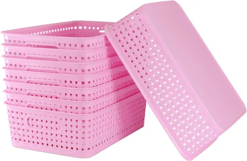 Miniatura 4 de Paquete de 8 cubos pequeños de organización y almacenamiento de despensa, organizadores domésticos para lavandería, baños, dormitorios, cocinas, Rosa