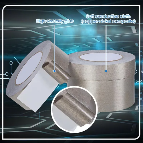 Miniatura 4 de Amylove 3 rollos de cinta adhesiva conductora de tela conductora doble (1 pulgada x 100 pies, 1.5 pulgadas x 100 pies, 2 pulgadas x 100 pies)