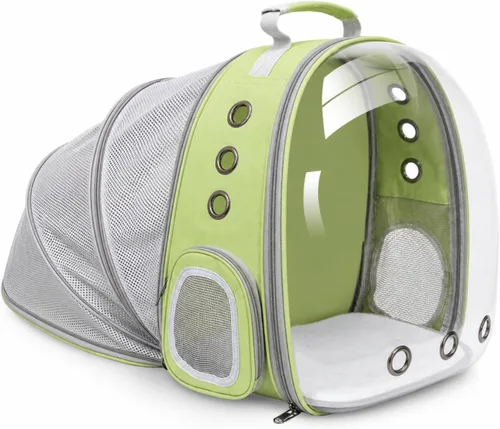Miniatura 17 de Mochila expandible para gatos y perros, mochila de viaje para mascotas con ventana de burbujas con malla transpirable, estructura anticolapso, Negro