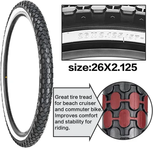 Miniatura 4 de Paquete de 2 neumáticos y tubos de bicicleta Cruiser de 26 x 2.125 pulgadas, neumáticos de pared blanca para bicicleta de playa con 2 palancas