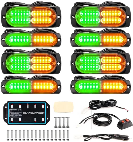 Miniatura 20 de 8 piezas Luces LED Intermitentes Estroboscópicas de Emergencia de Montaje en Superficie con Controlador para Camiones, Vehículos, Automóviles (4Y4W)