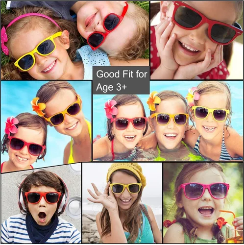 Miniatura 7 de GINMIC Gafas de sol para niños, regalos de fiesta, paquete de 12 lentes de sol neón para niños, niños y niñas, gran regalo para suministros