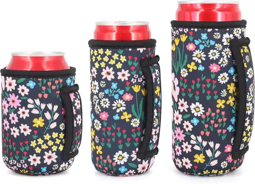 Miniatura 9 de Paquete de 3 fundas de neopreno reutilizables aisladas para latas con asa para refrescos, bebidas energéticas, gaseosas, cerveza, seltzer duro
