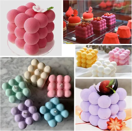 Miniatura 5 de Moldes de vela de burbujas 3D - Molde de cubo de silicona de 6 cavidades para hacer velas y jabón, molde de pastel de burbujas para hornear postres