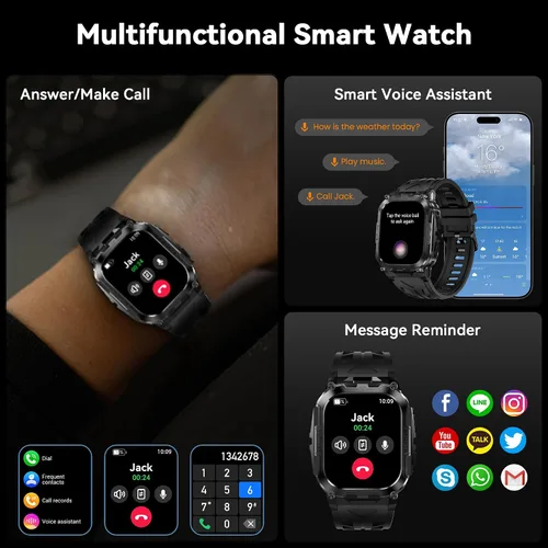 Miniatura 4 de Relojes inteligentes para hombre, batería extra larga de 130 días, pantalla HD de 1.96 pulgadas, respuesta y llamada, cuerpo de metal completo