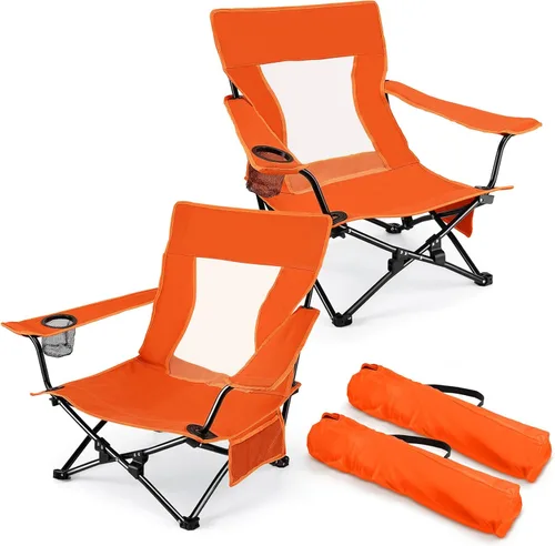Miniatura 8 de Joyfair Silla de camping de playa (paquete de 2), silla plegable al aire libre para adultos, silla portátil resistente con reposabrazos para pesca