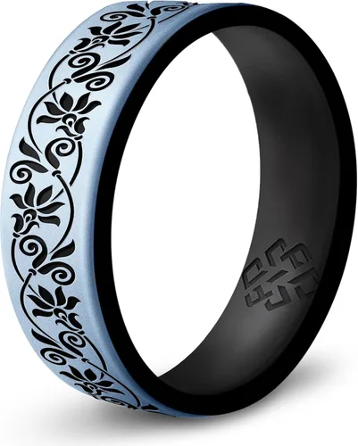 Miniatura 11 de Anillo de silicona Knot Theory en Filigrana, Floral, Corazones o Laurel - Banda de boda de silicona grabada de doble capa, para actividades