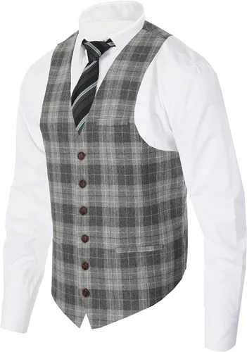 Miniatura 56 de Gioberti Chaleco de tweed formal de 6 botones para hombres